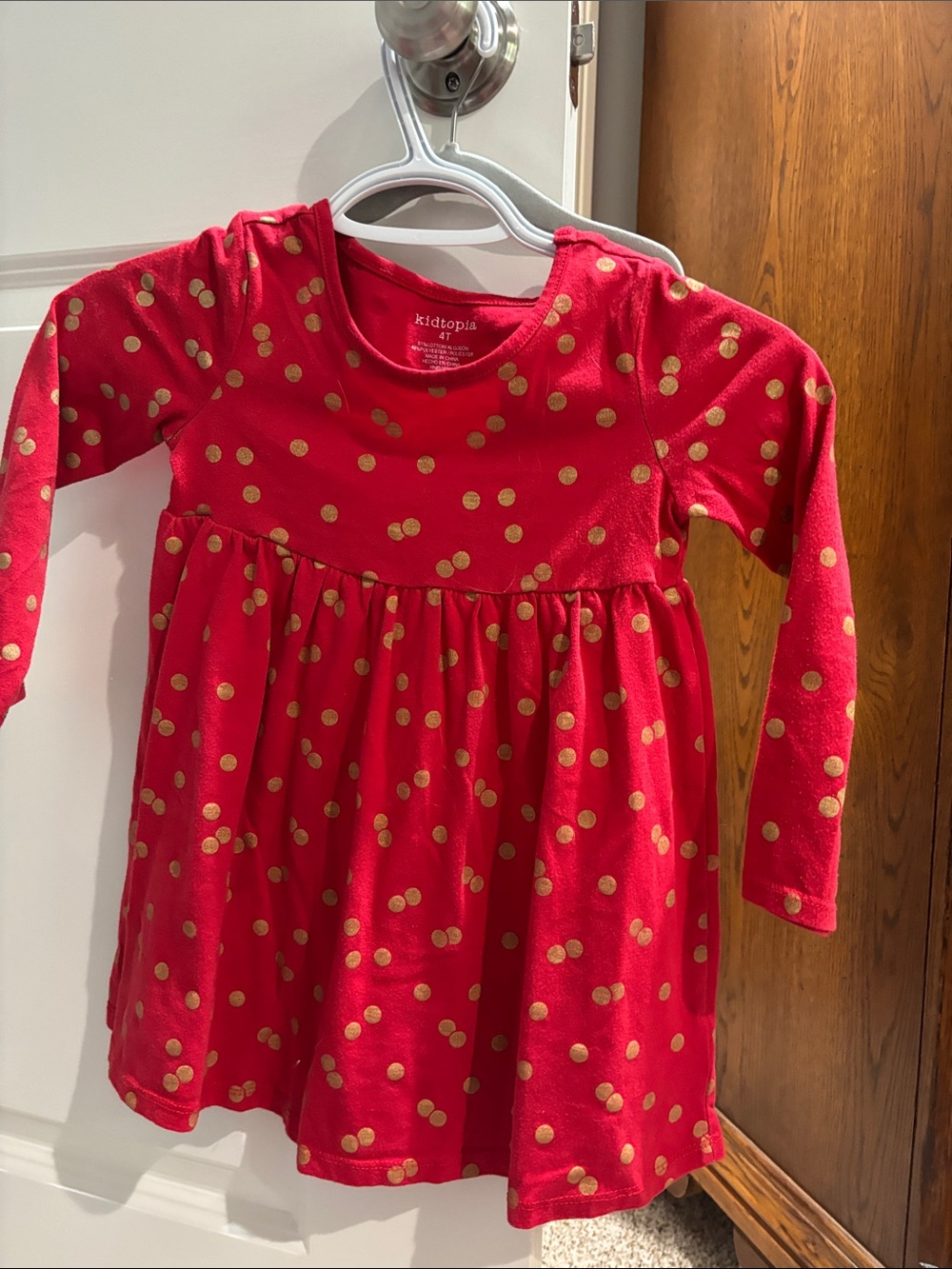 Topia Red Long-Sleeve Gold Dot Dress Top